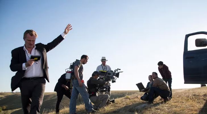 Interstellar director Christopher Nolan on the set of the movie.