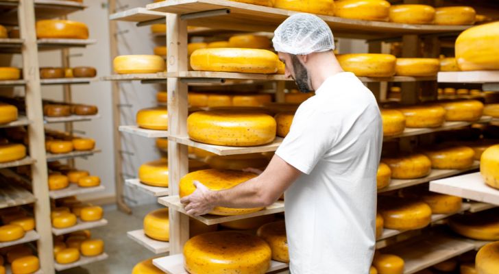 A cheese maker at a parmesan factory