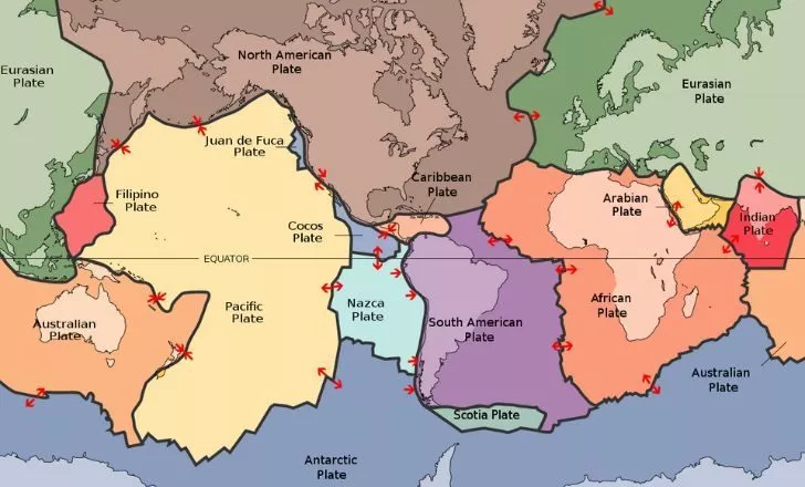 A map of the tectonic plates around the globe