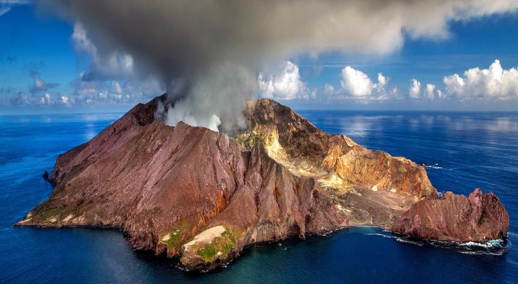 An erupting volcano is New Zealand