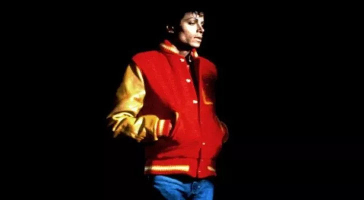 Michael Jackson wearing his iconic Varsity jacket