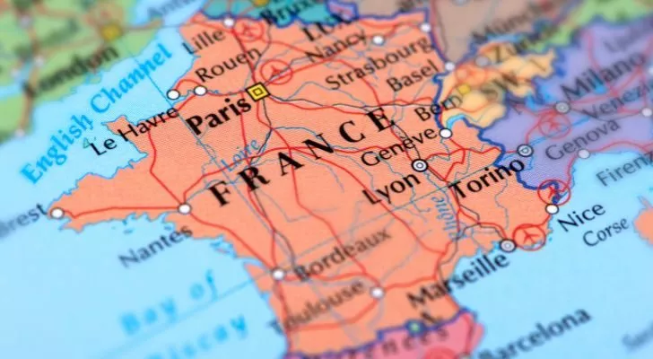A closeup of France's map
