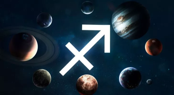 Sagittarius sign surrounded by planets