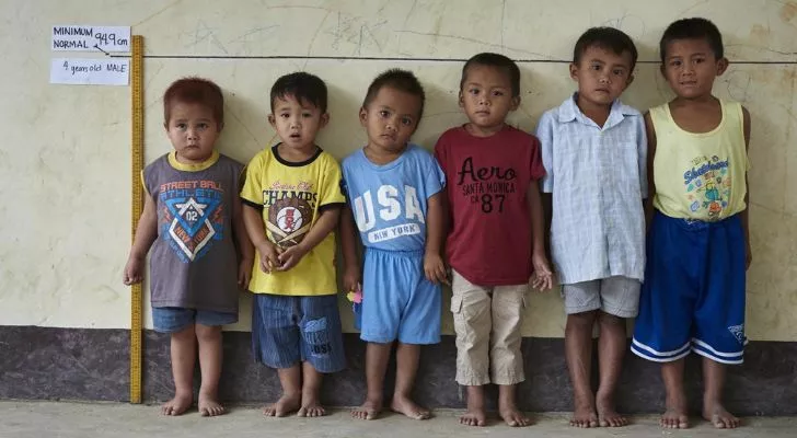 Filipino children measuring their height