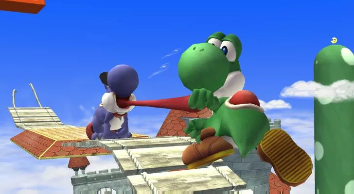 Yoshi having a fight with his nemesis Boshi