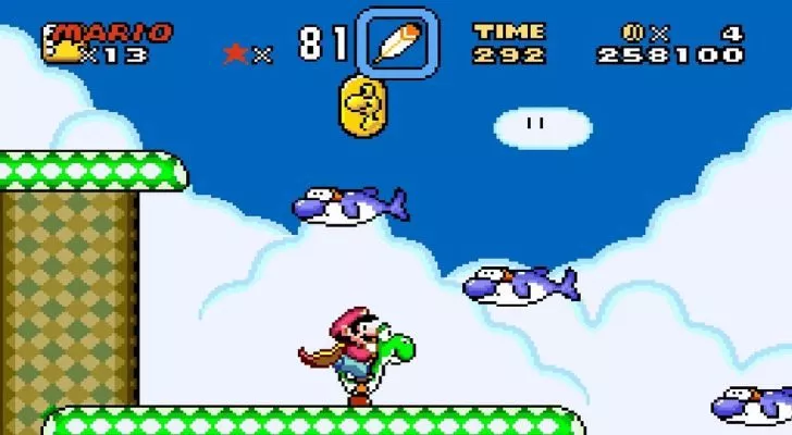 Yoshi getting ready to gobble up a dolphin