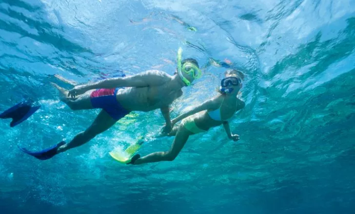 Two people snorkeling.