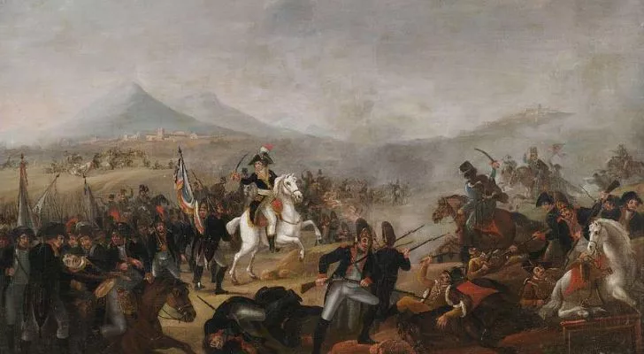 Napoleon Bonaparte in the middle of a battle