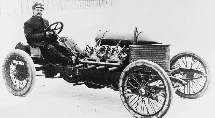 Louis Chevrolet on a motor car