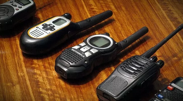A collection of Motorola walkie-talkies