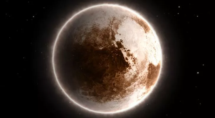 Pluto with a bright halo around it