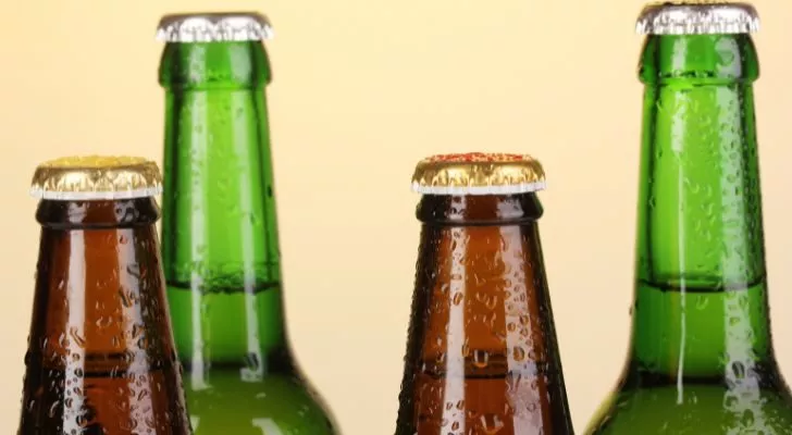 Green and brown glass bottles
