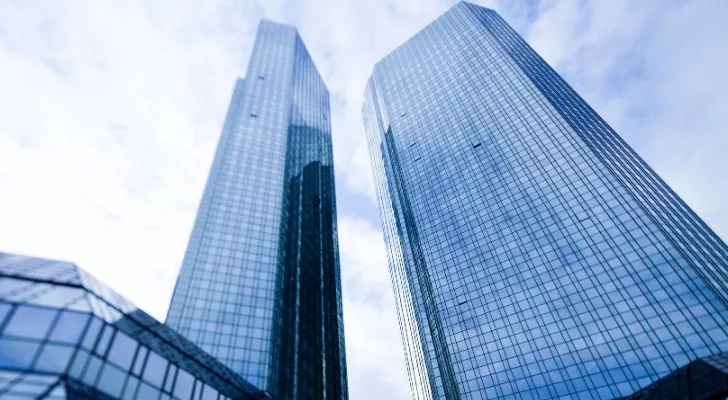 Glass skyscrapers against a blue sky