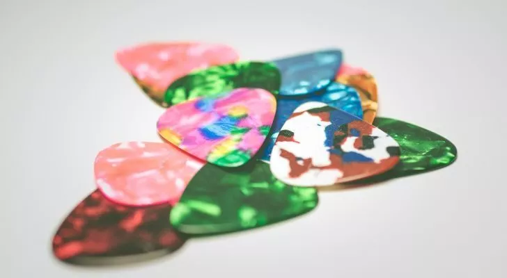 A collection of multicolored guitar picks