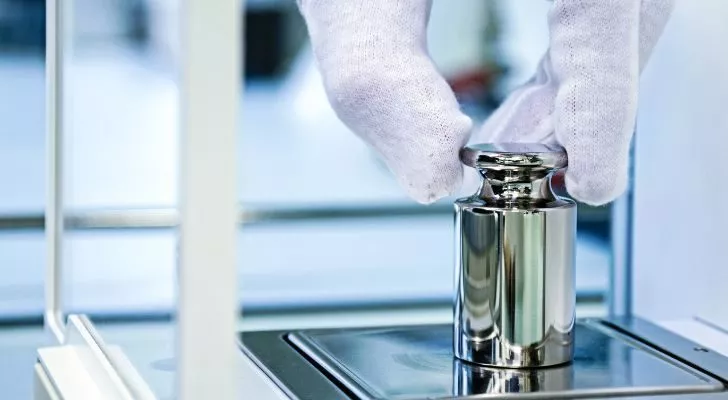 A weight being measured in a laboratory