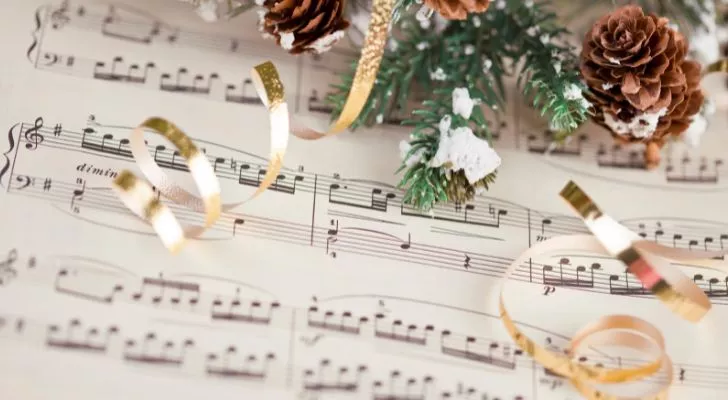 Some sheet music with festive decoration