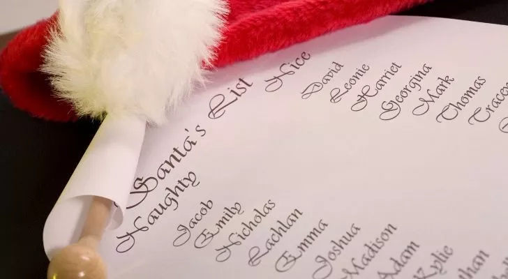 A list of names with "naughty" and "nice" columns