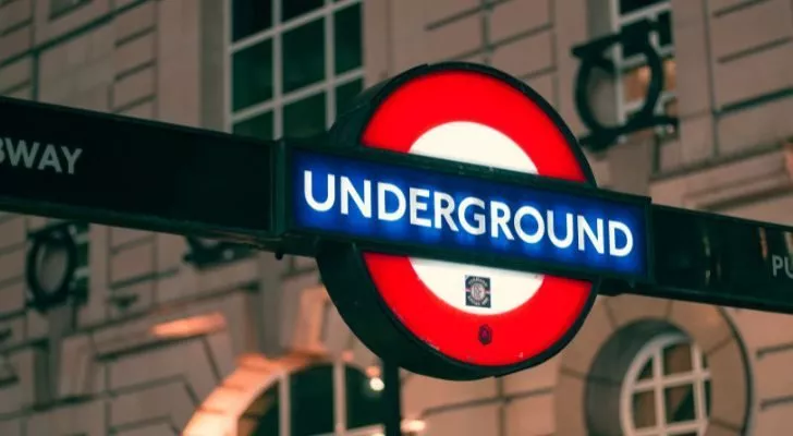 An illuminated London underground sign