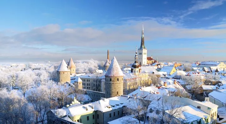 The Old Town of Tallinn covered in snow in winter