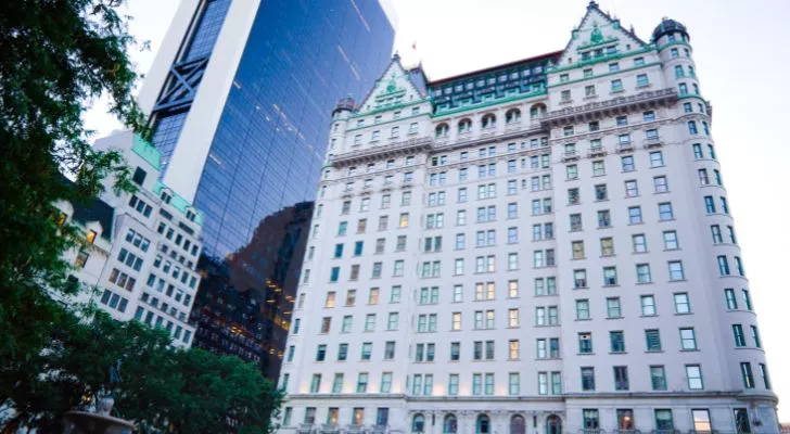 The Plaza Hotel in New York with it's white facade and pale green trim