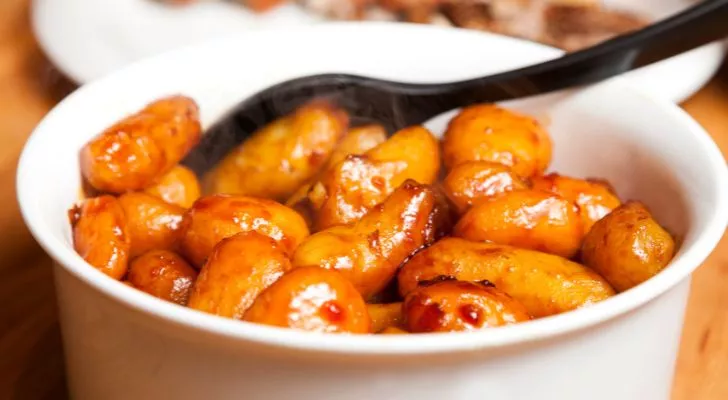 Glazed potatoes in a bowl ready to be served