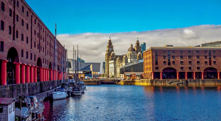 A sunny view of Liverpool with large clouds in the background