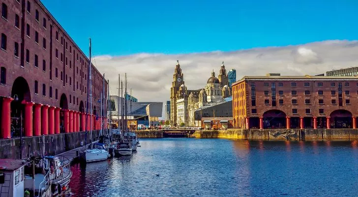A sunny view of Liverpool with large clouds in the background
