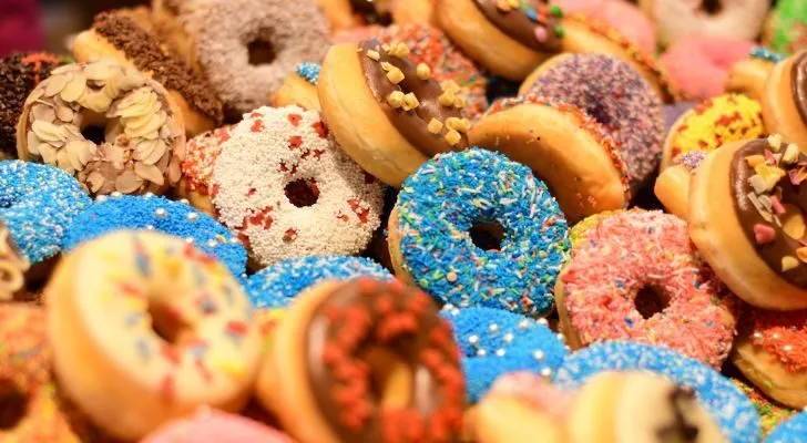 An array of colorful donuts