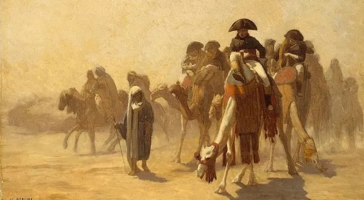 Napoleon and his entourage somewhere in Egypt