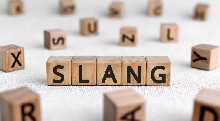 The word "slang" made out of letters on wooden blocks