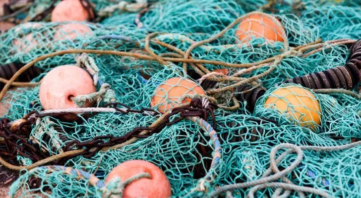A tangle of different fishing nets