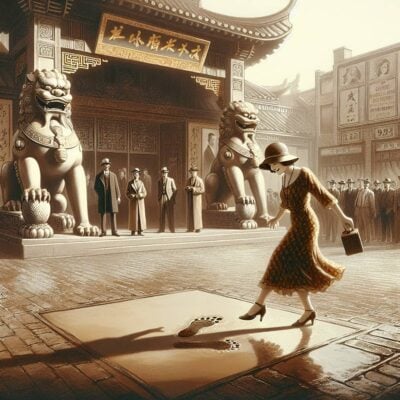 Norma Talmadge inadvertently stepping on wet cement, leaving footprints in front of the Chinese Theater