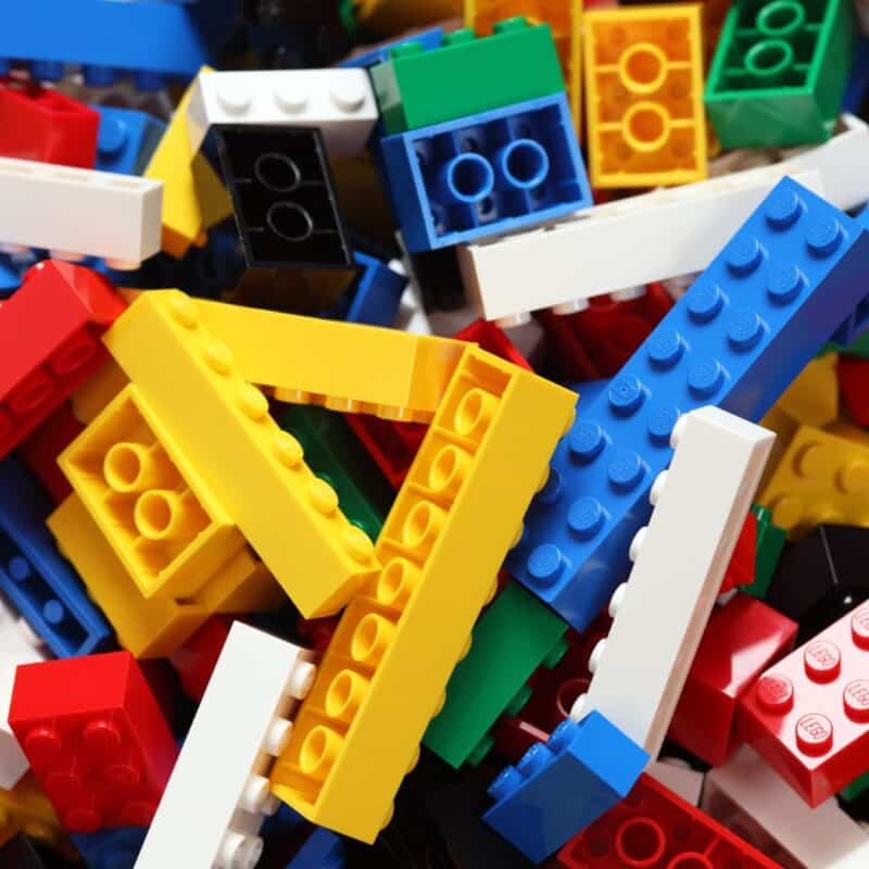 A colorful assortment of Lego bricks in various shapes and sizes