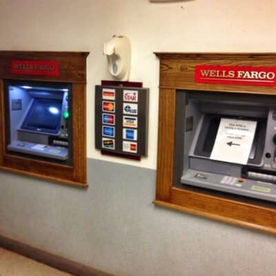 Two Wells Fargo ATMs in a hallway in Antarctica