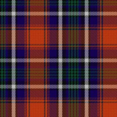 Scottish tartan pattern designed for Mars exploration featuring a combination of orange, blue, green, and white stripes