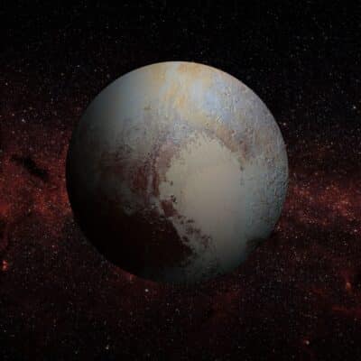 Pluto against a backdrop of stars in outer space