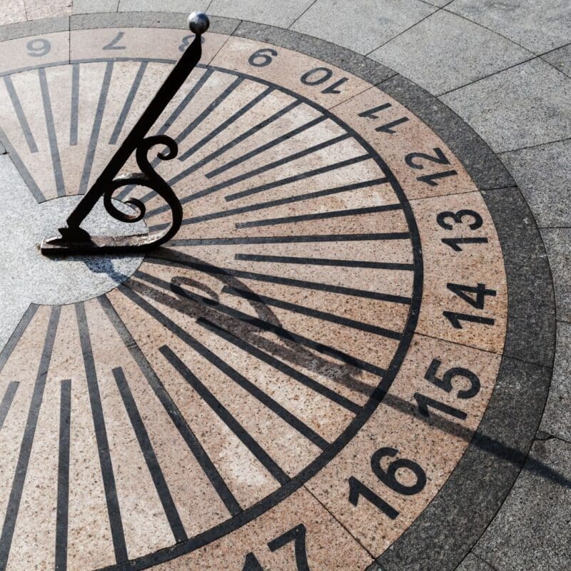 A sundial with a shadow cast by the gnomon
