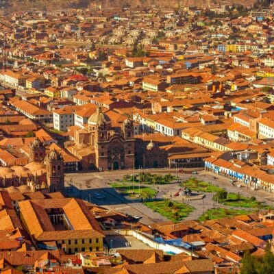 Historic city center of Cusco with Plaza de Armas and colonial buildings