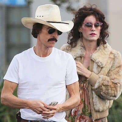 Matthew McConaughey and Jared Leto in costume for Dallas Buyers Club
