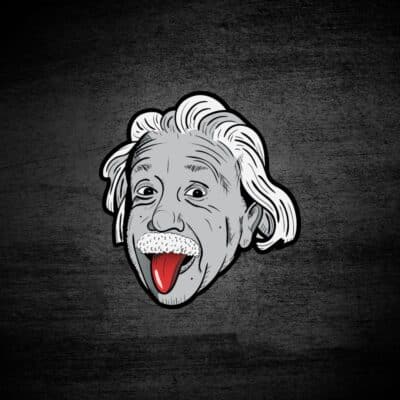 Cartoon depiction of Albert Einstein's face with his tongue sticking out