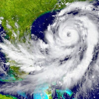Massive swirling hurricane over the Gulf of Mexico near Florida