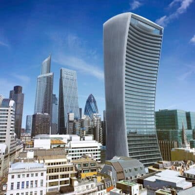 The Walkie Talkie skyscraper towering over central London buildings