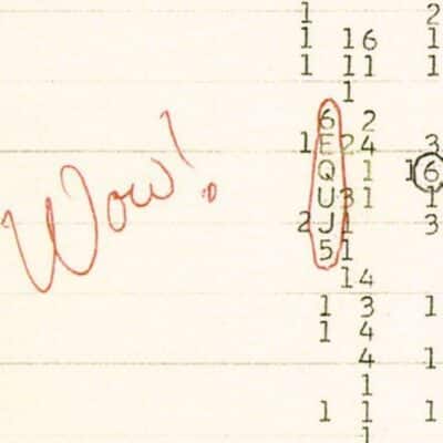 Handwritten 'Wow!' and circled 6EQUJ5 signal notation on telescope log