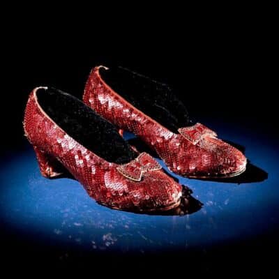 Dorothy’s iconic red sequin slippers from the Wizard of Oz movie