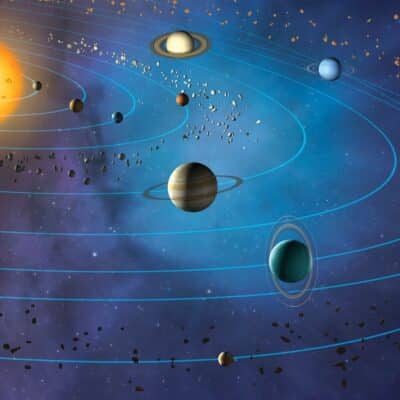 Illustrated Solar System with large planets and compressed orbital distances