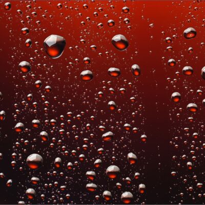 Close-up of condensation droplets on a Coca-Cola bottle surface