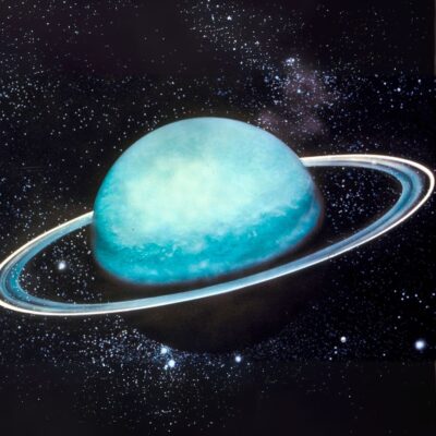 Uranus with its faint rings set against a star-filled background