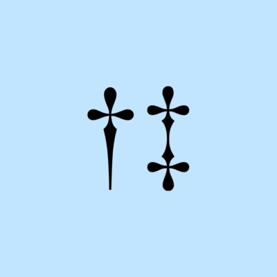 Black dagger and double dagger symbols on a light blue background