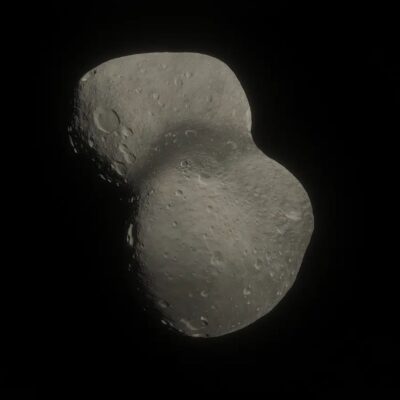 Cratered surface of Cupid, a small moon of Uranus