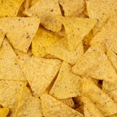 Close-up of a pile of plain Doritos tortilla chips